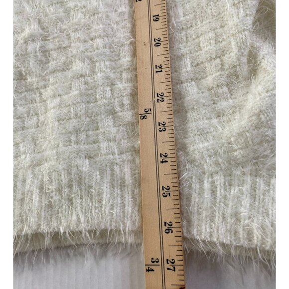 Yaira Womens Cream Fuzzy Sweater with Scoop Neckline Size L Retro Coquette Sexy - Picture 5 of 8